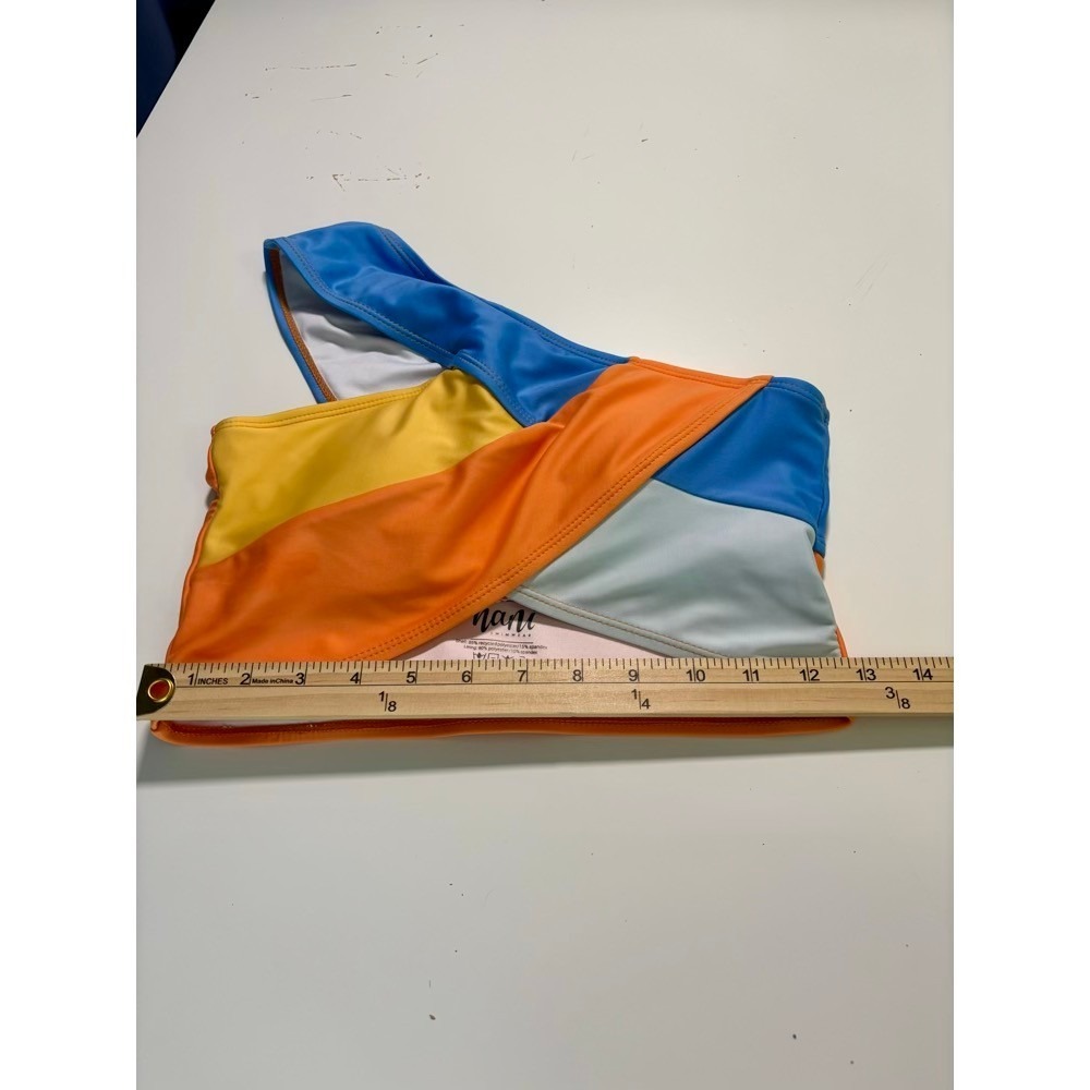 Nani Swimwear - Two-Tone Blue & Orange One-Shoulder Bikini Top - Picture 4 of 8